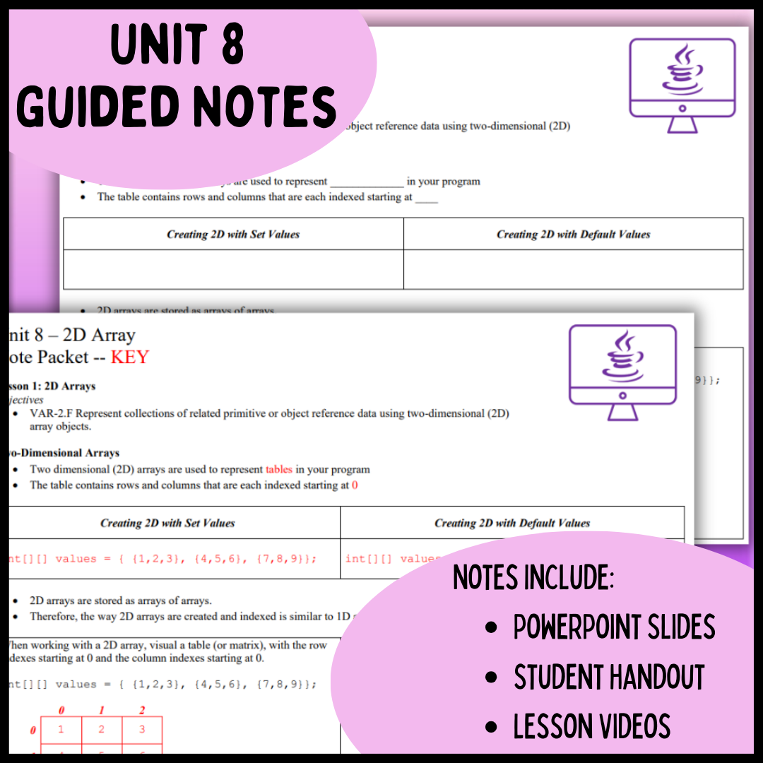 Goldie's Unit 8 GUIDED NOTES for AP® Computer Science A