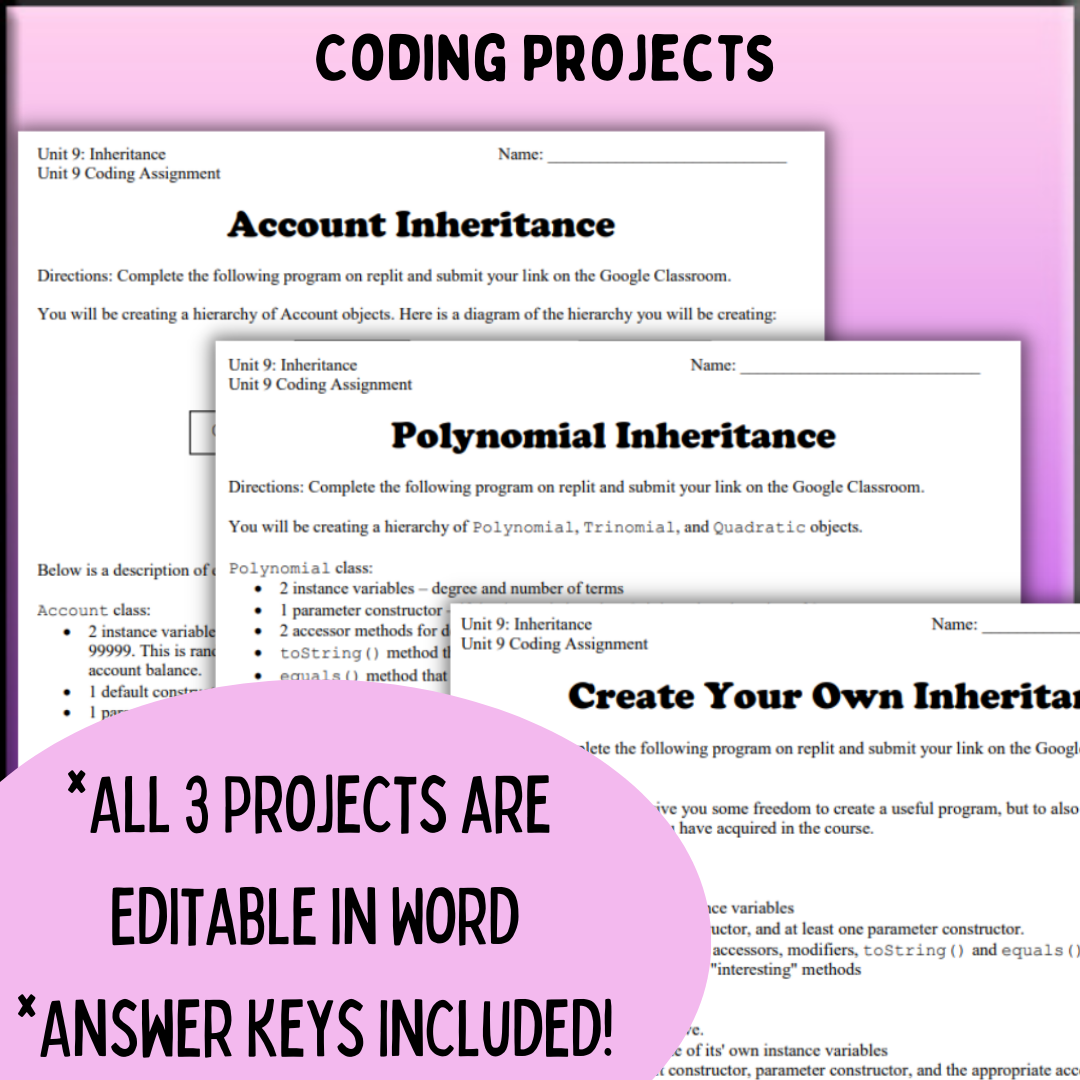 Goldie's AP® Computer Science A UNIT 9 PLANS - Inheritance