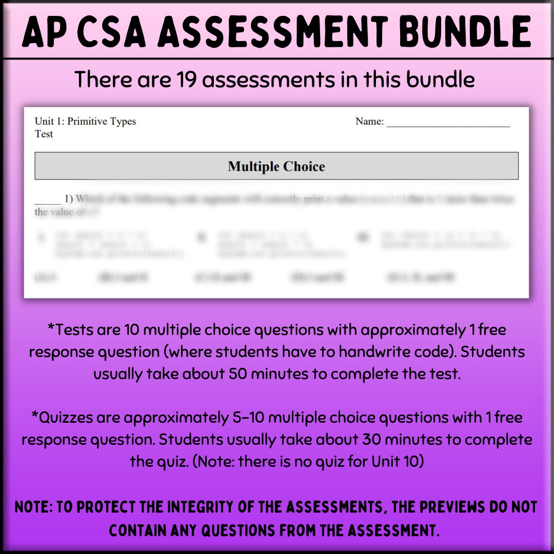 Goldie’s Assessment Bundle for AP® Computer Science A