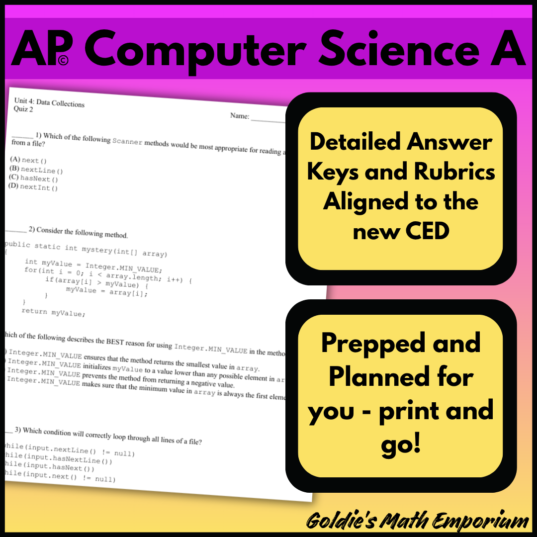 Goldie's ASSESSMENT BUNDLE for AP® Computer Science A
