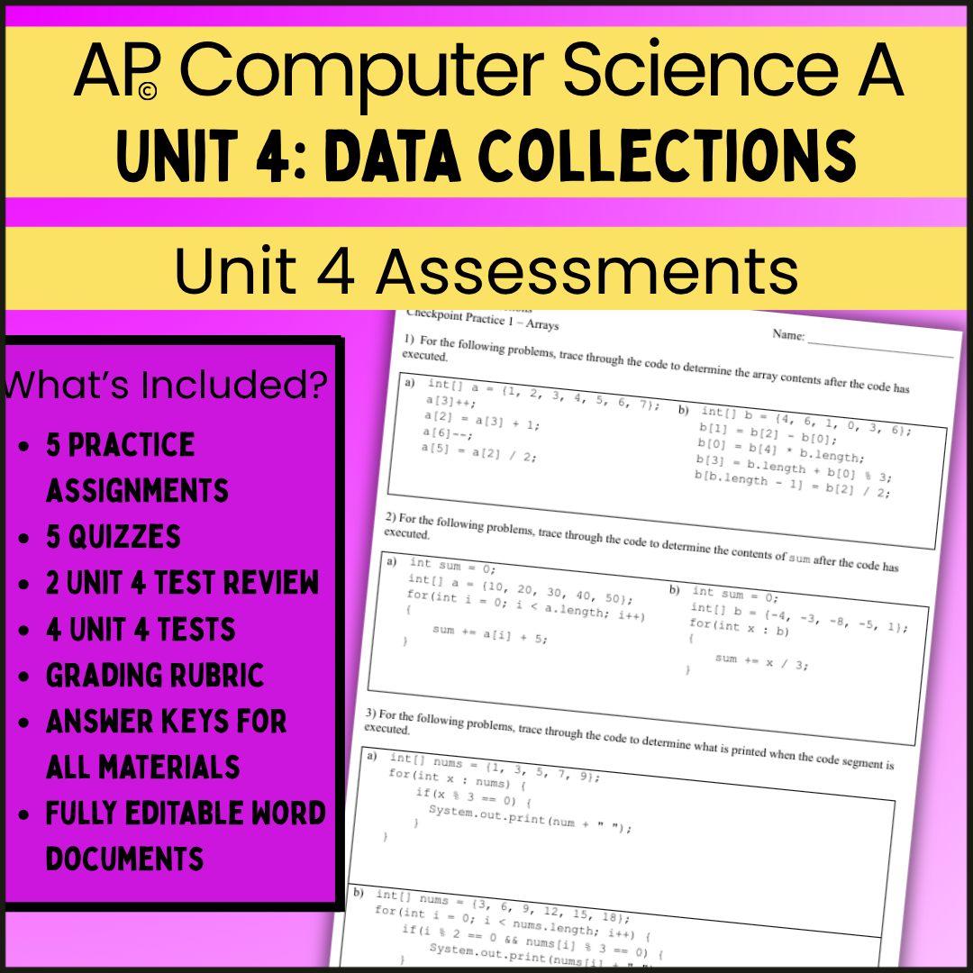 AP® CSA Unit 4: Data Collections | Goldie's Assessments
