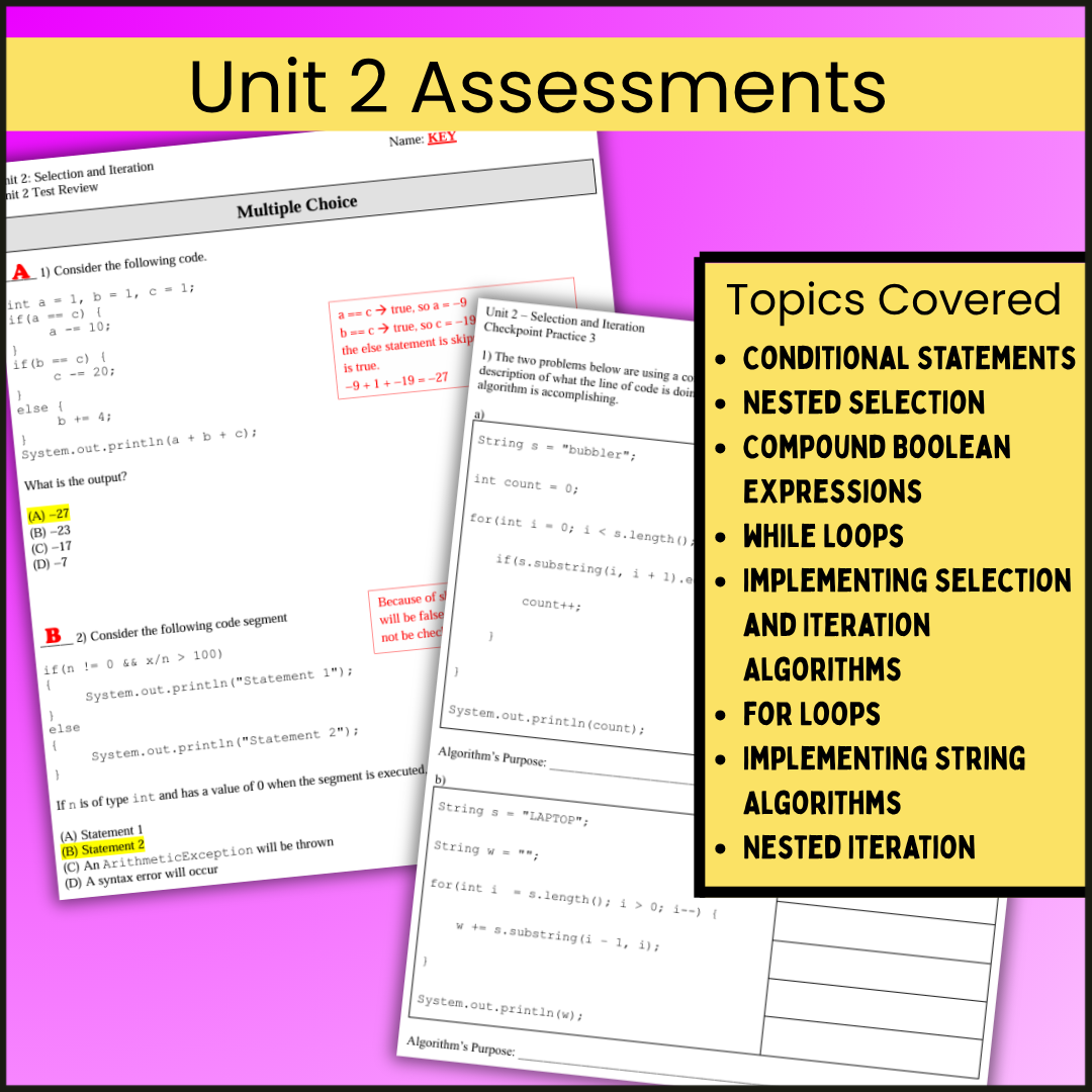 AP® CSA Unit 2: Selection and Iteration | Goldie's Assessments