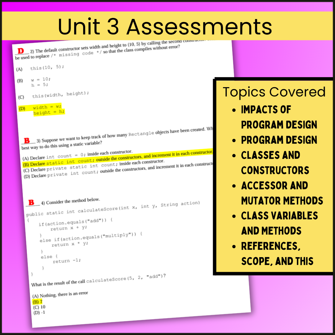 AP® CSA Unit 3: Class Creation | Goldie's Assessments
