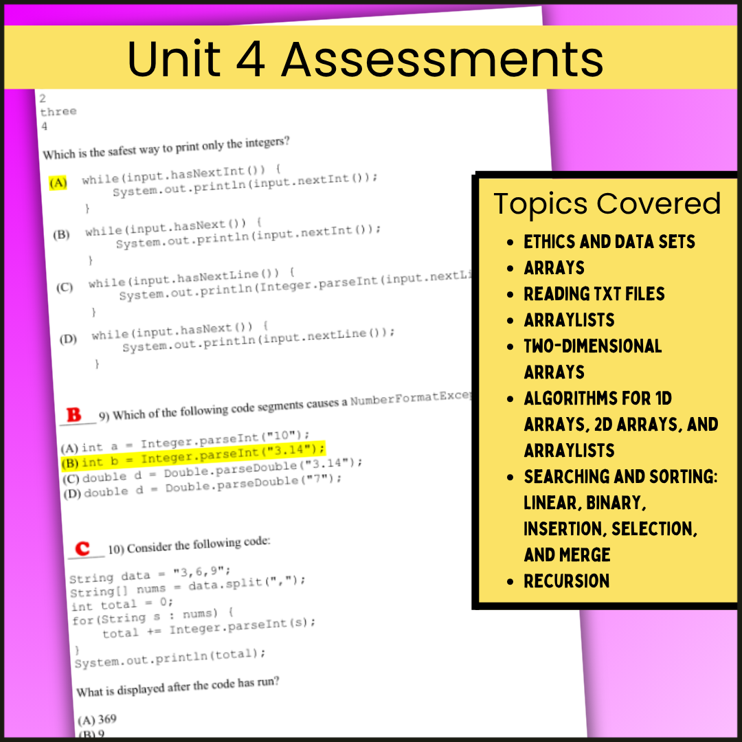 AP® CSA Unit 4: Data Collections | Goldie's Assessments