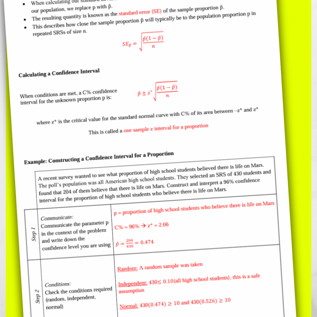 Goldie’s Unit 6 - Inference for Proportions - GUIDED NOTES for AP® Statistics
