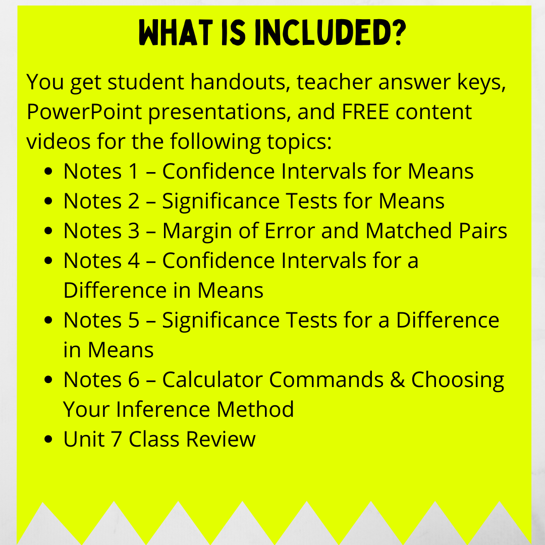 Goldie’s Unit 7 - Inference for Means - GUIDED NOTES for AP® Statistics