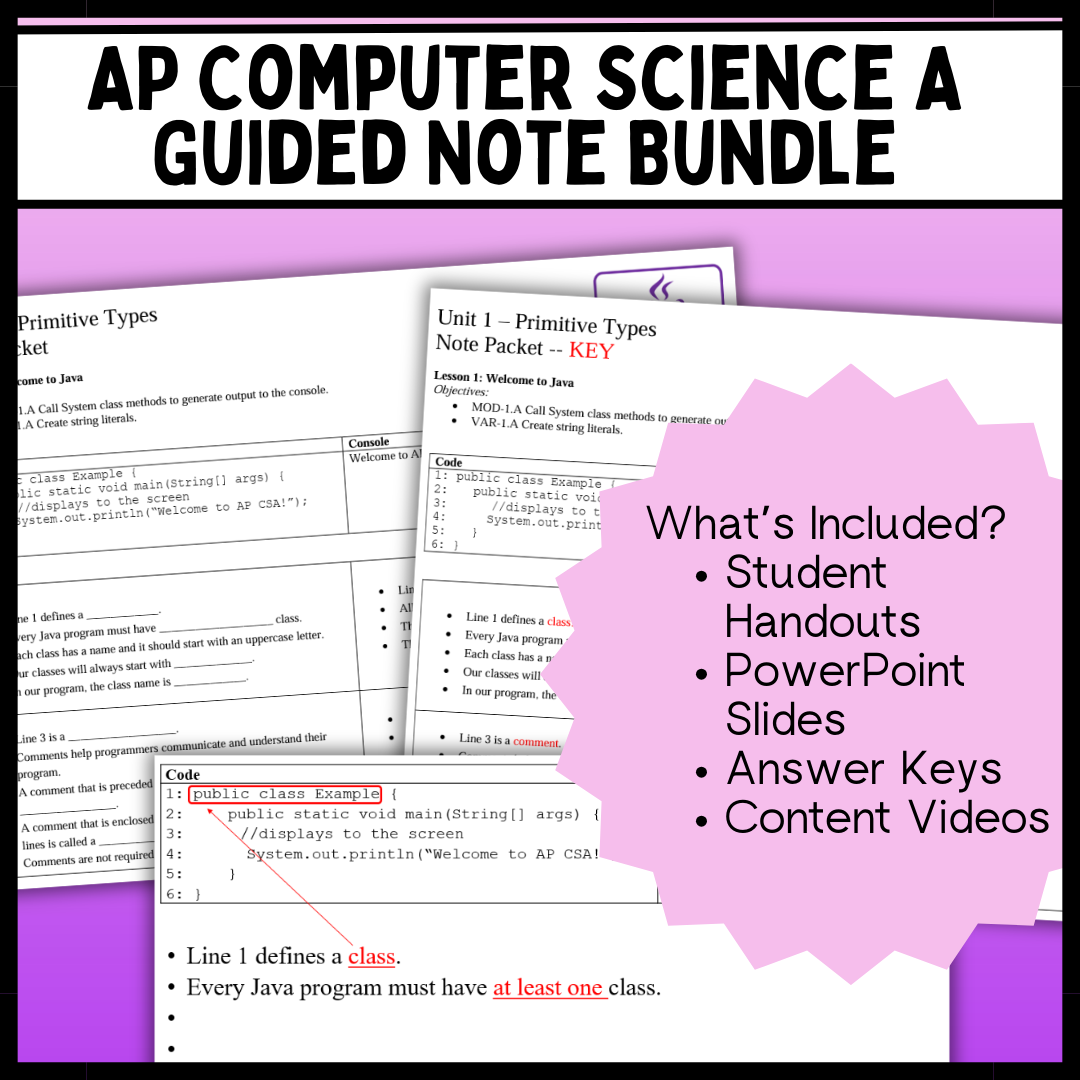 Goldie's AP® Computer Science A Guided Note BUNDLE
