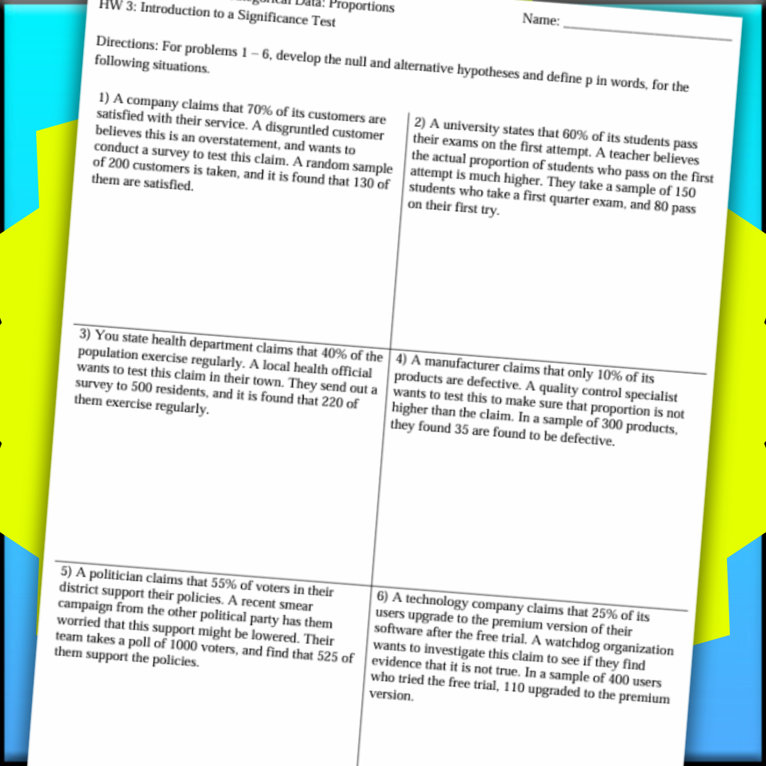 Goldie’s Unit 6 - Inference for Proportions - Homework for AP® Statistics