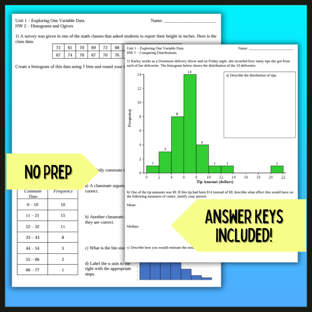 Goldie’s Unit 1 Exploring One Variable Data Homework for AP® Statistics