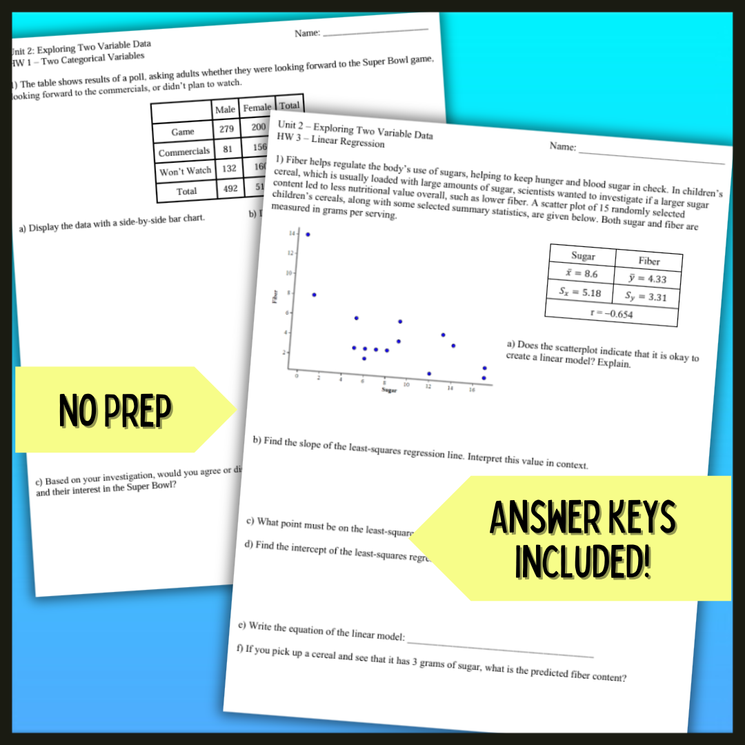 Goldie’s Unit 2 - Exploring Two Variable Data - Homework for AP® Statistics