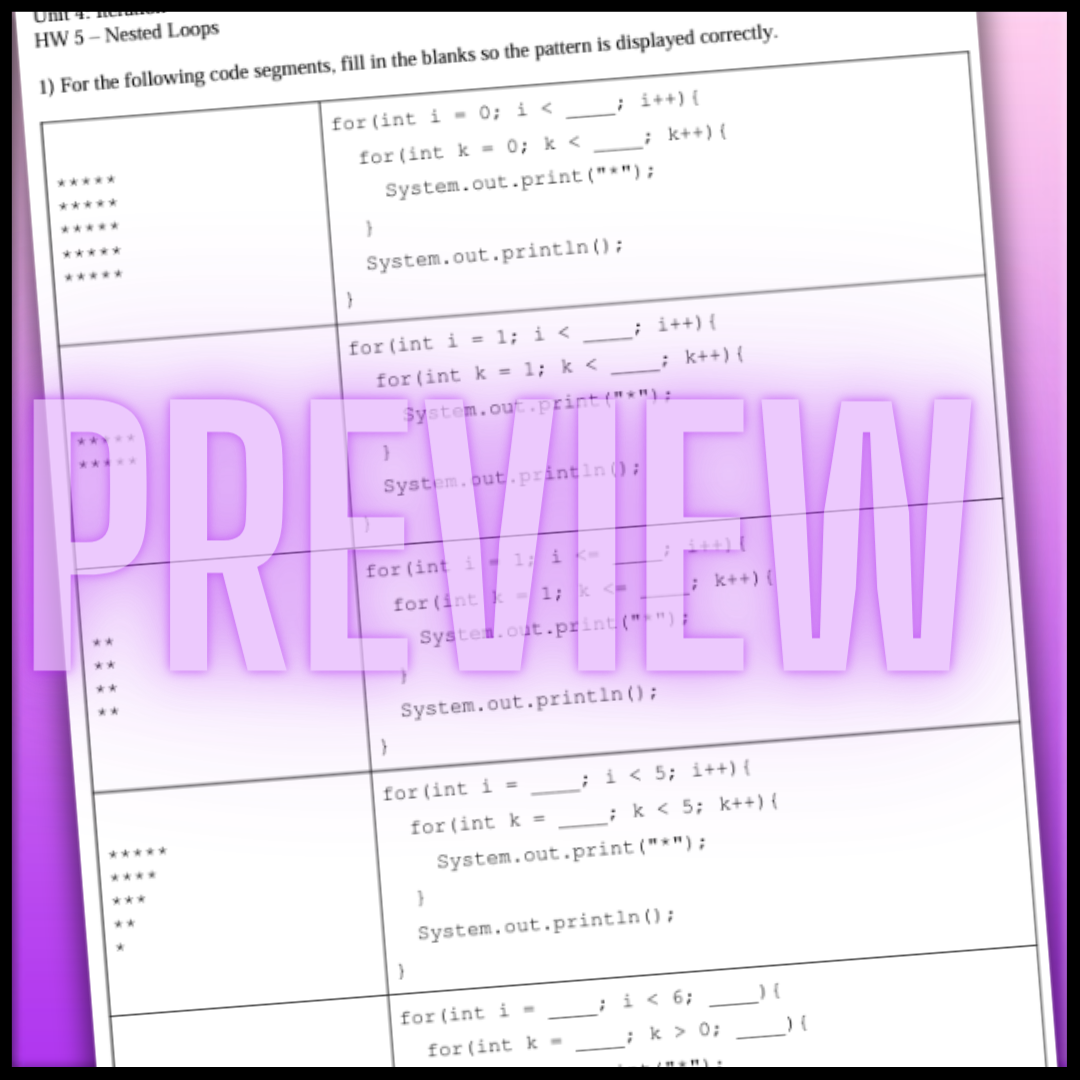 Goldie's AP® Computer Science A Unit 4: Iteration HOMEWORK