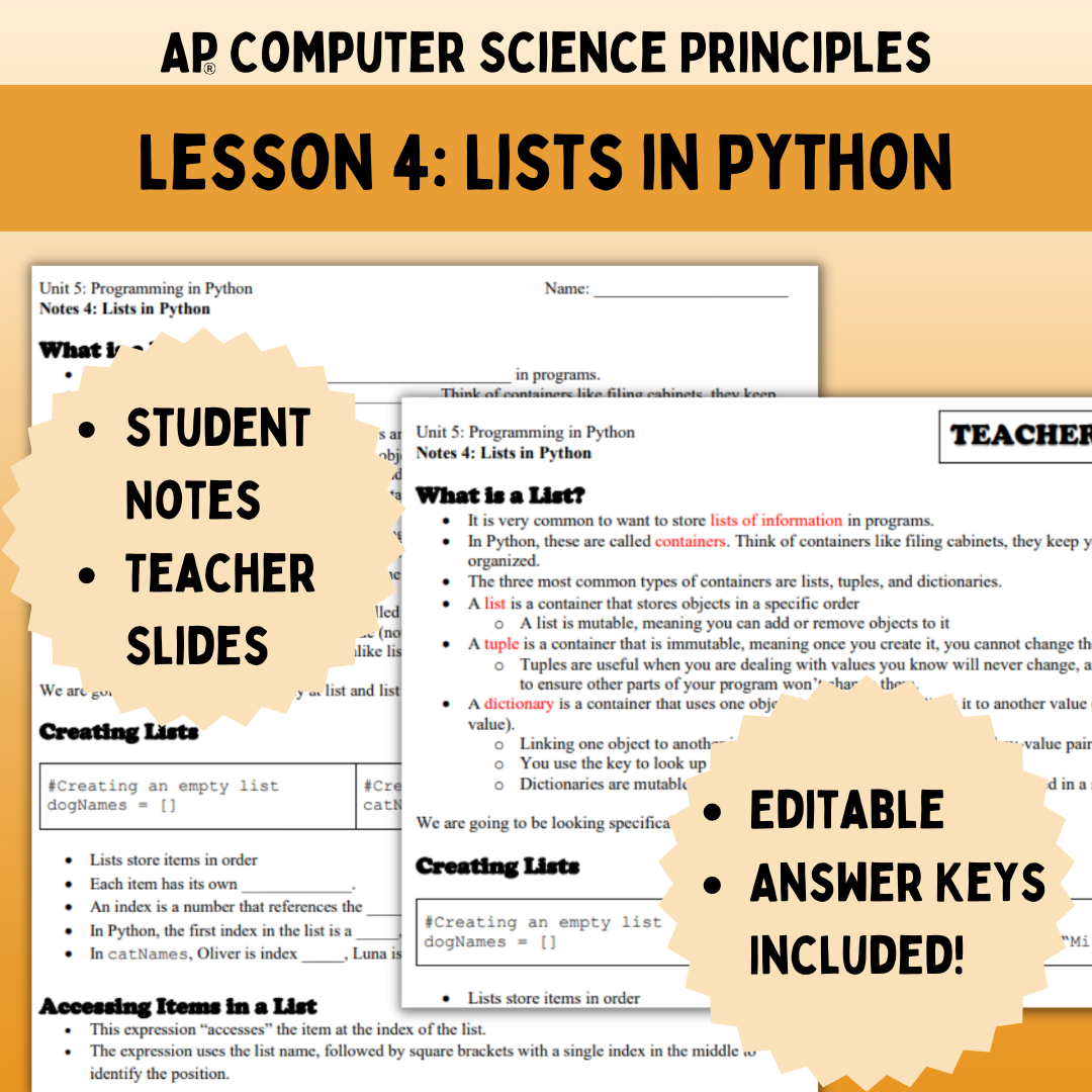 Goldie’s AP® CSP Programming in Python – Lesson 4: Lists