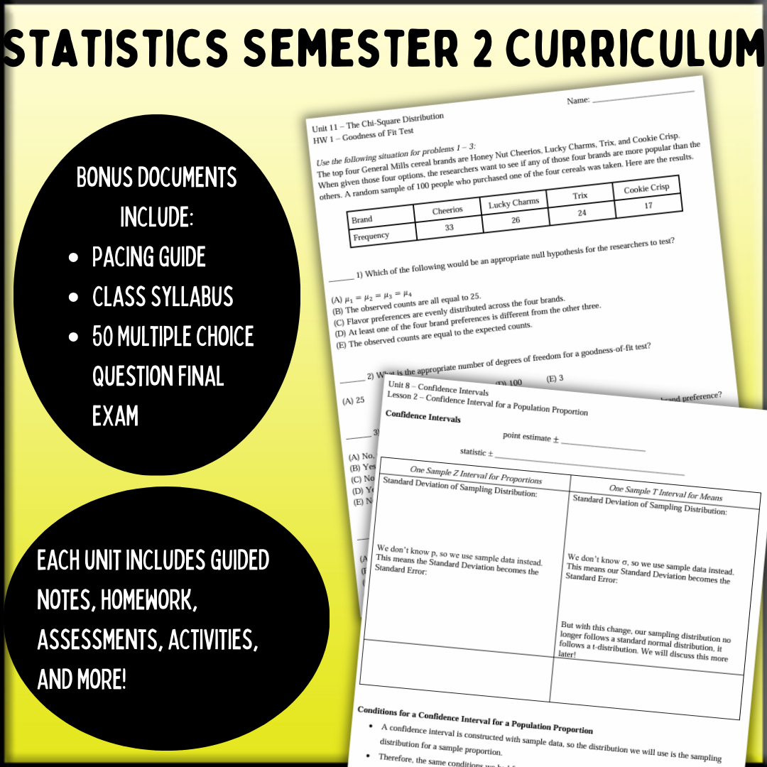 Statistics: Semester 2 Curriculum Bundle (Units 7 - 11)