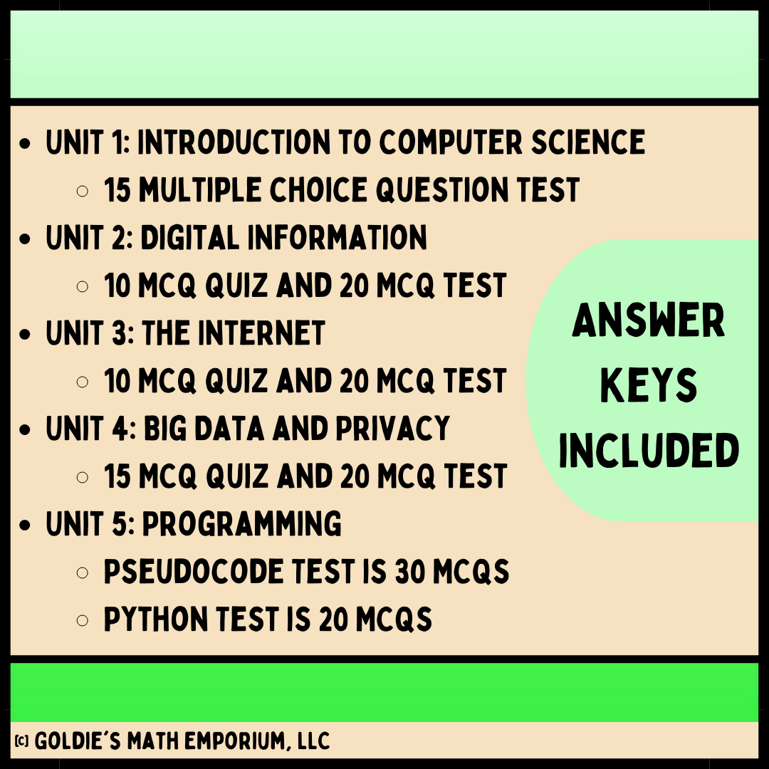Goldie's AP® Computer Science Principles Assessment Bundle