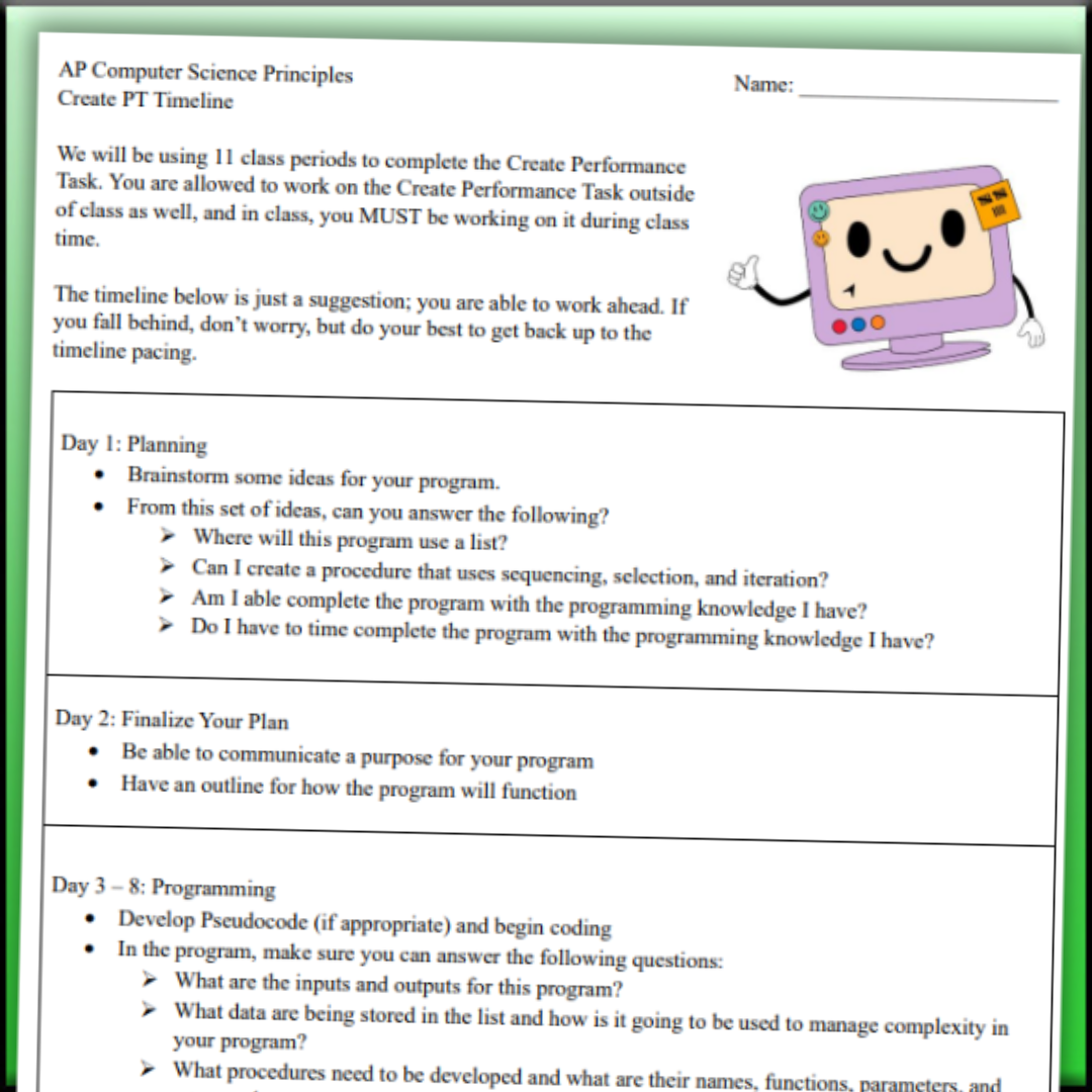 Goldie's 2025 Create Performance Task Lesson Plans for AP® CSP -- FREE