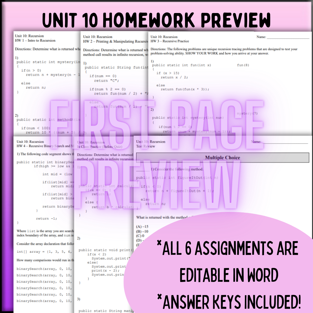 Goldie's AP® Computer Science A UNIT 10 PLANS - Recursion