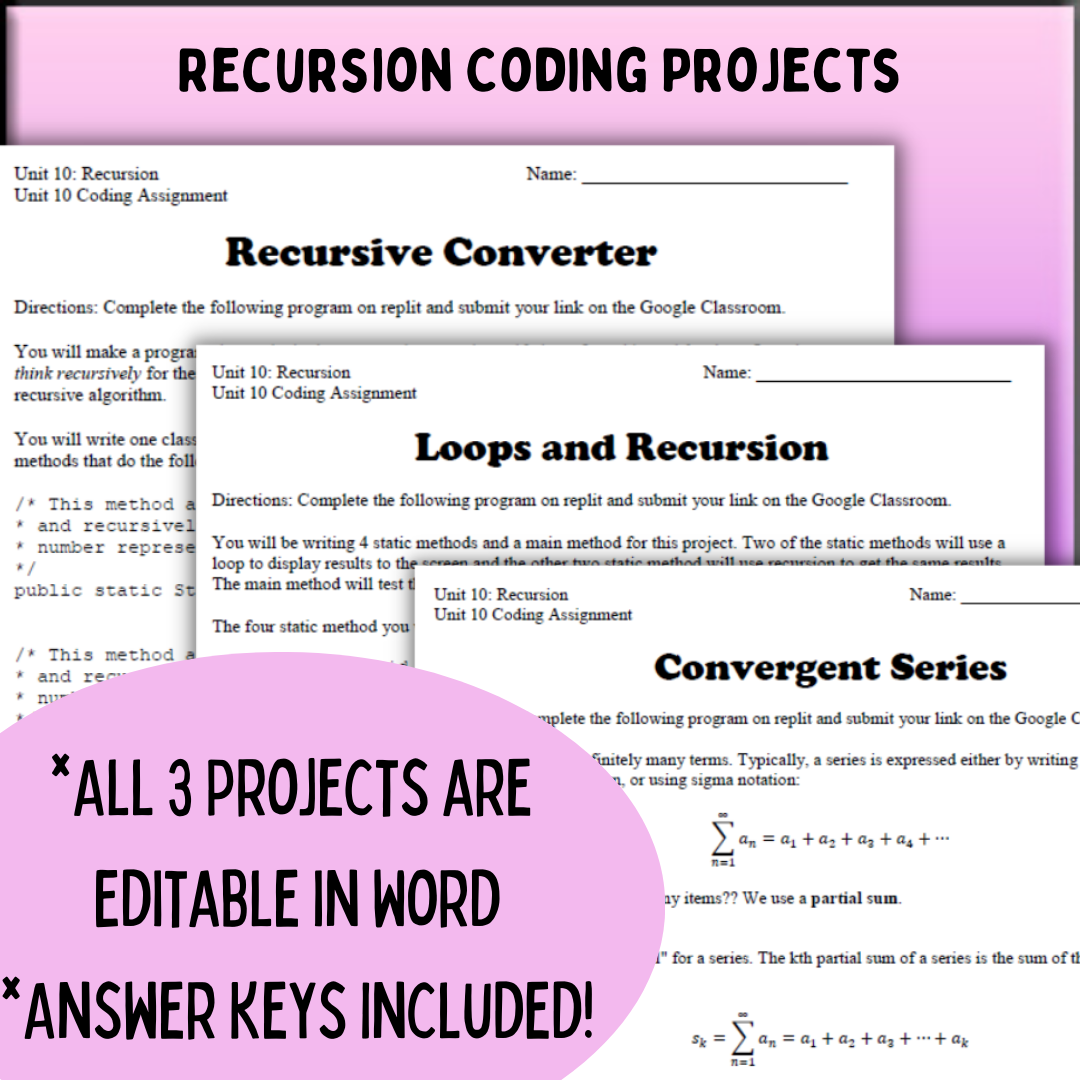 Goldie's AP® Computer Science A UNIT 10 PLANS - Recursion