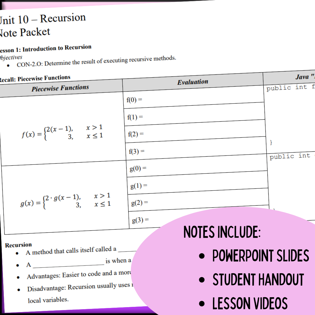 Goldie's Unit 10 GUIDED NOTES for AP® Computer Science A