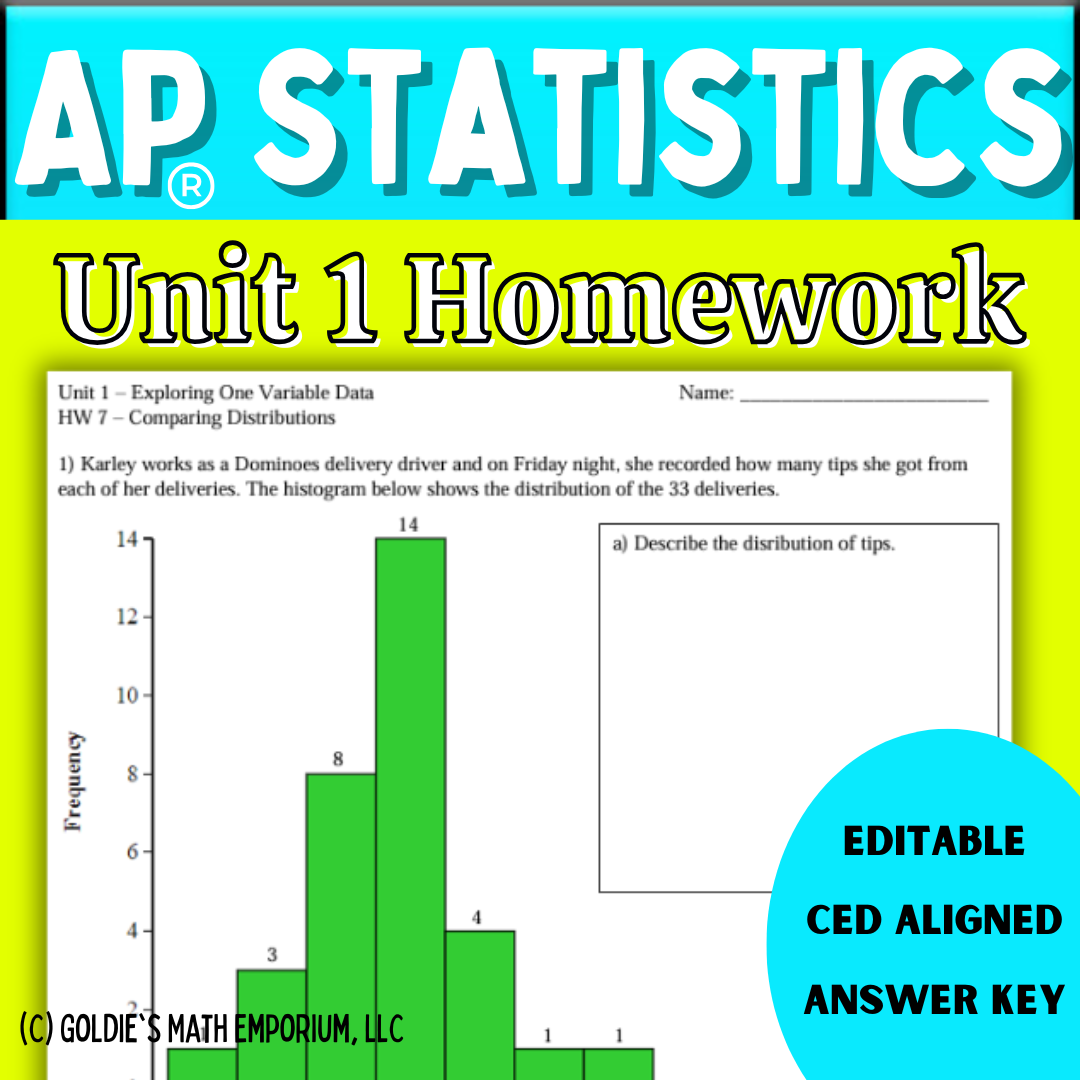 Goldie’s Unit 1 Exploring One Variable Data Homework for AP® Statistics