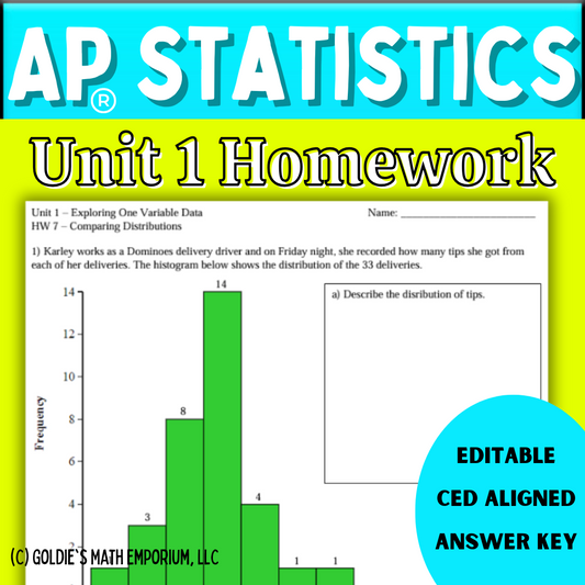 Goldie’s Unit 1 Exploring One Variable Data Homework for AP® Statistics