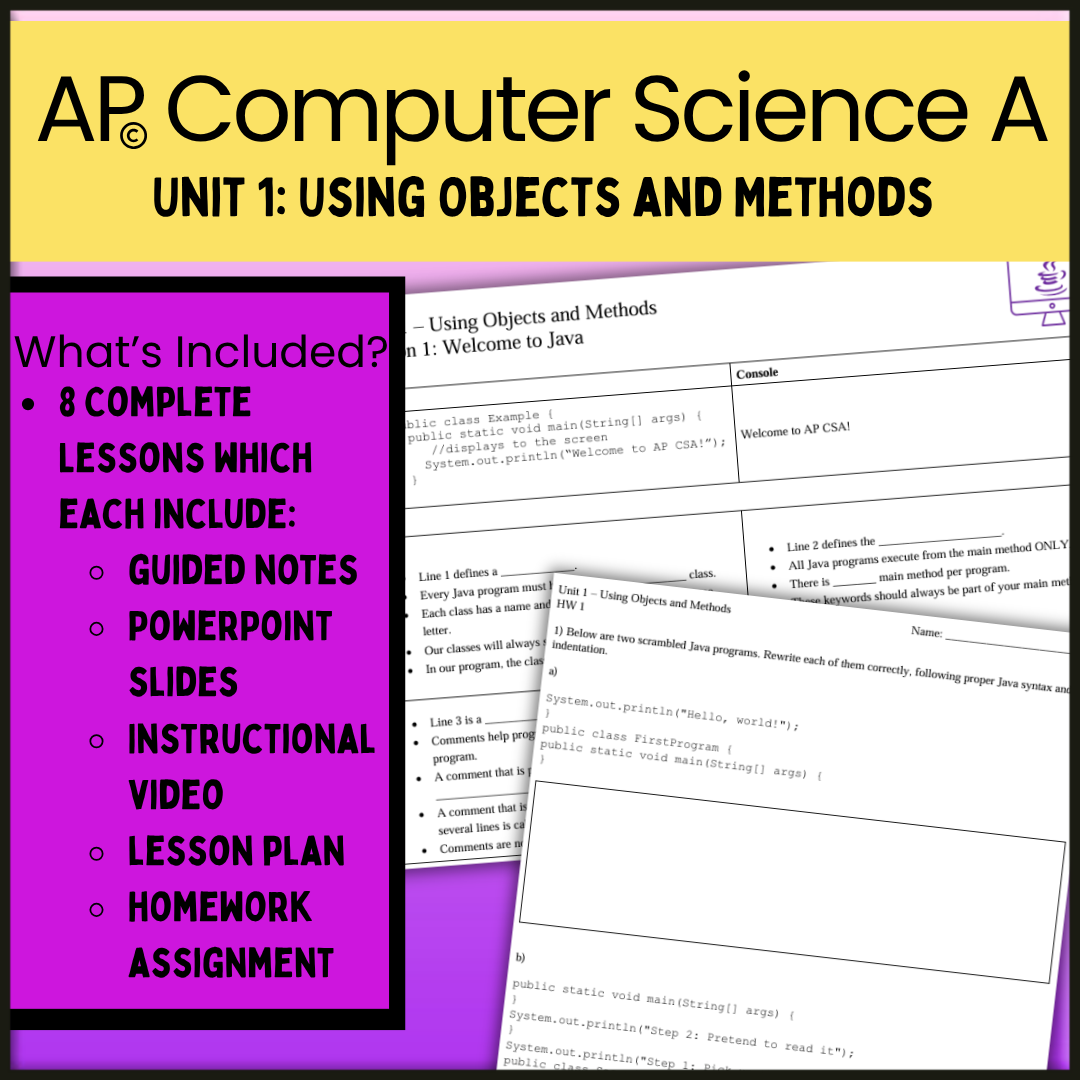 Goldie's UNIT 1 LESSON BUNDLE for AP® Computer Science A