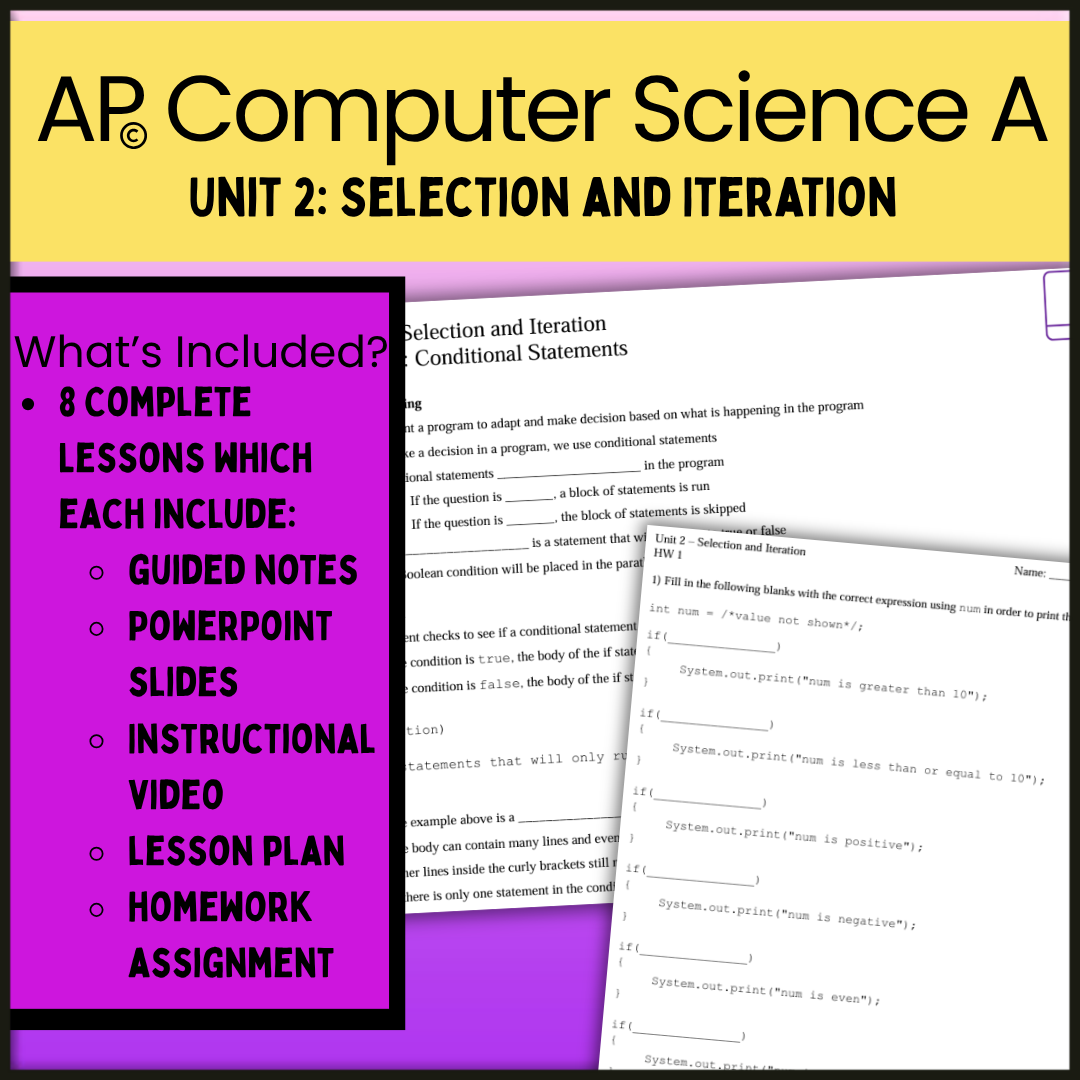 Goldie's UNIT 2 LESSON BUNDLE for AP® Computer Science A