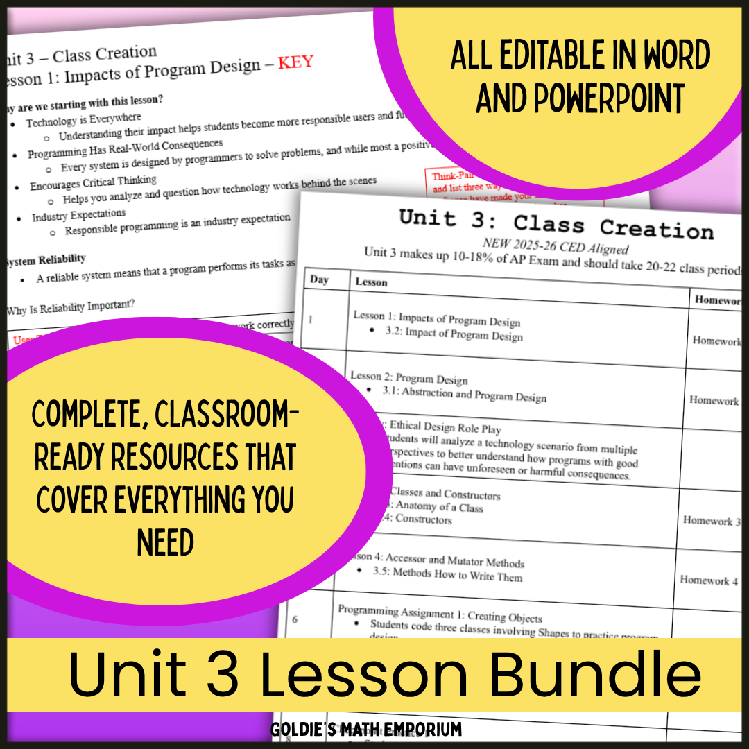 Goldie's UNIT 3 LESSON BUNDLE for AP® Computer Science A