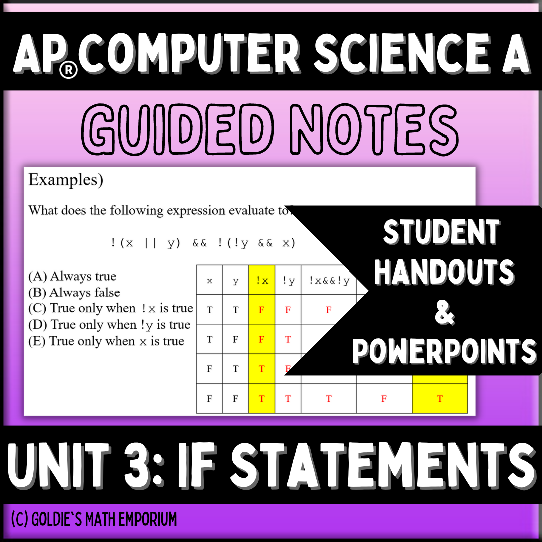 Goldie's Unit 3 GUIDED NOTES for AP® Computer Science A