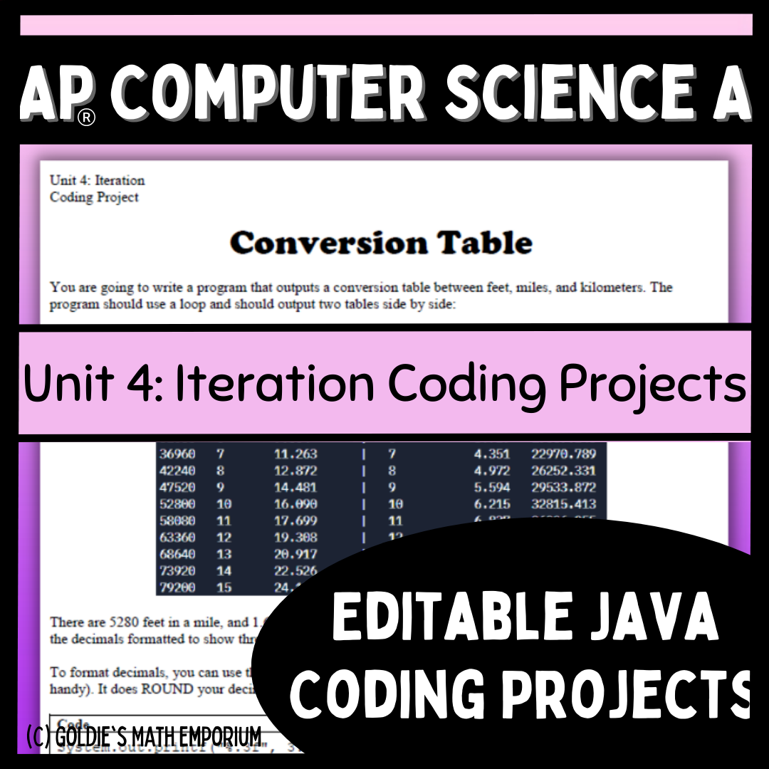 Goldie's AP® Computer Science A Coding Projects for Unit 4: Iteration