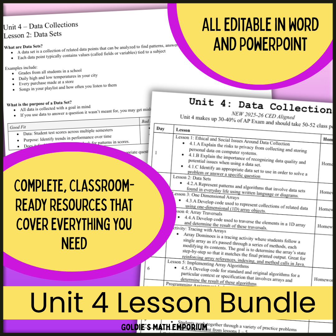 Goldie's UNIT 4 LESSON BUNDLE for AP® Computer Science A