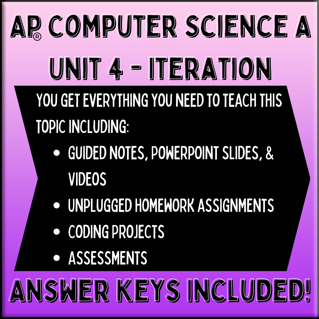 Goldie's AP® Computer Science A UNIT 4 PLANS - Iteration