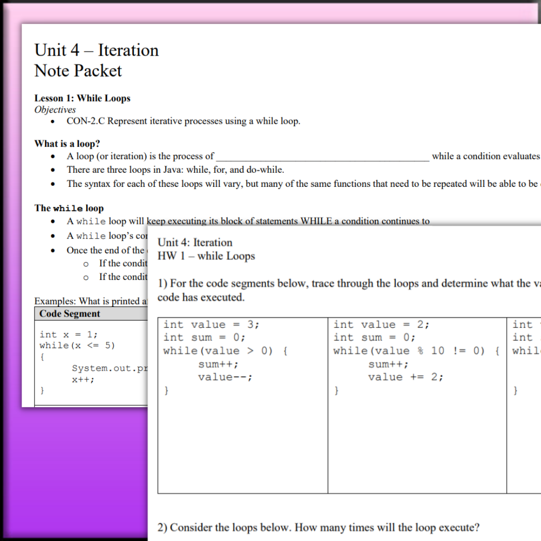 Goldie's AP® Computer Science A UNIT 4 PLANS - Iteration
