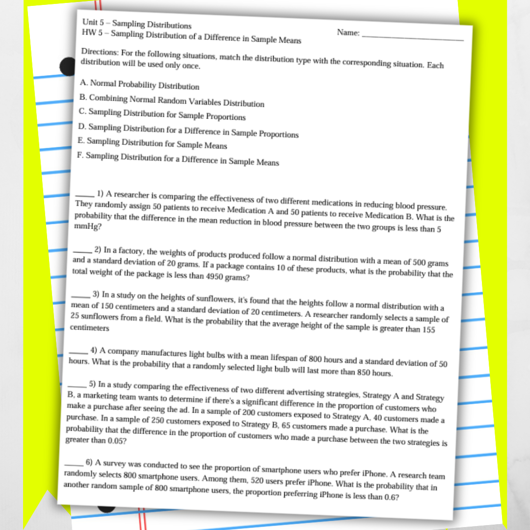 Goldie’s AP® Statistics UNIT 5 PLANS – Sampling Distributions