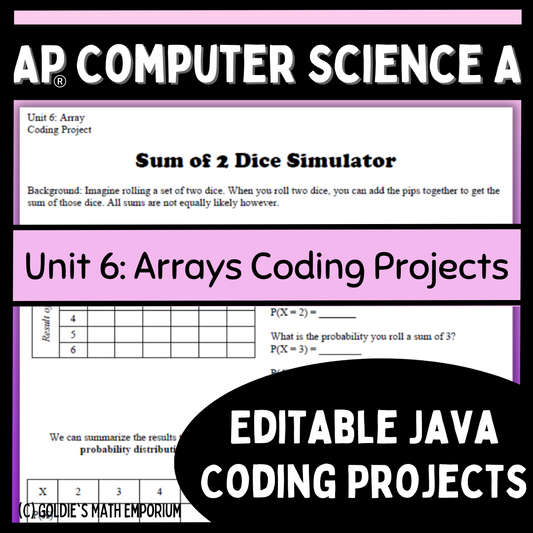Goldie's AP® Computer Science A Coding Projects for Unit 6: Arrays