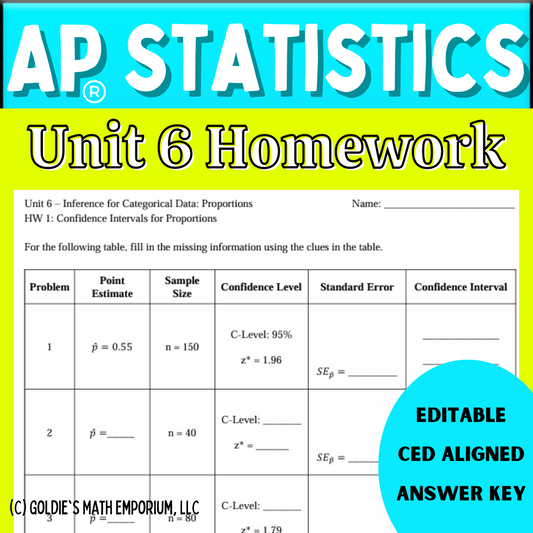 Goldie’s Unit 6 - Inference for Proportions - Homework for AP® Statistics