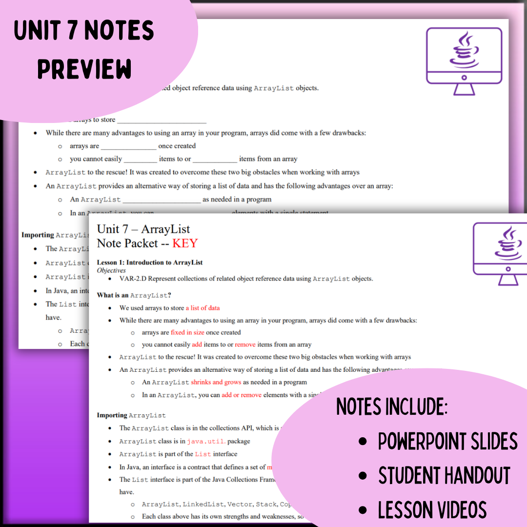 Goldie's Unit 7 GUIDED NOTES for AP® Computer Science A