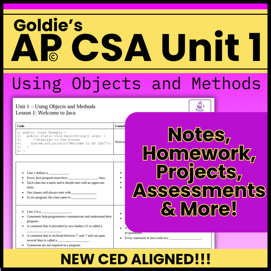 AP® CSA Unit 1: Using Objects and Methods | Goldie's Complete Curriculum