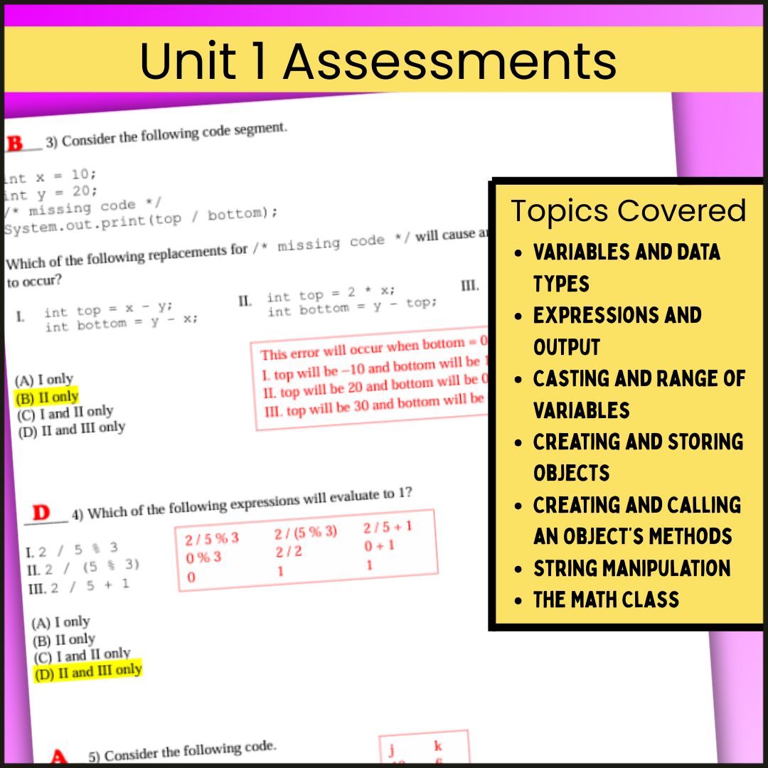 AP® CSA Unit 1: Using Objects and Methods | Goldie's Assessments