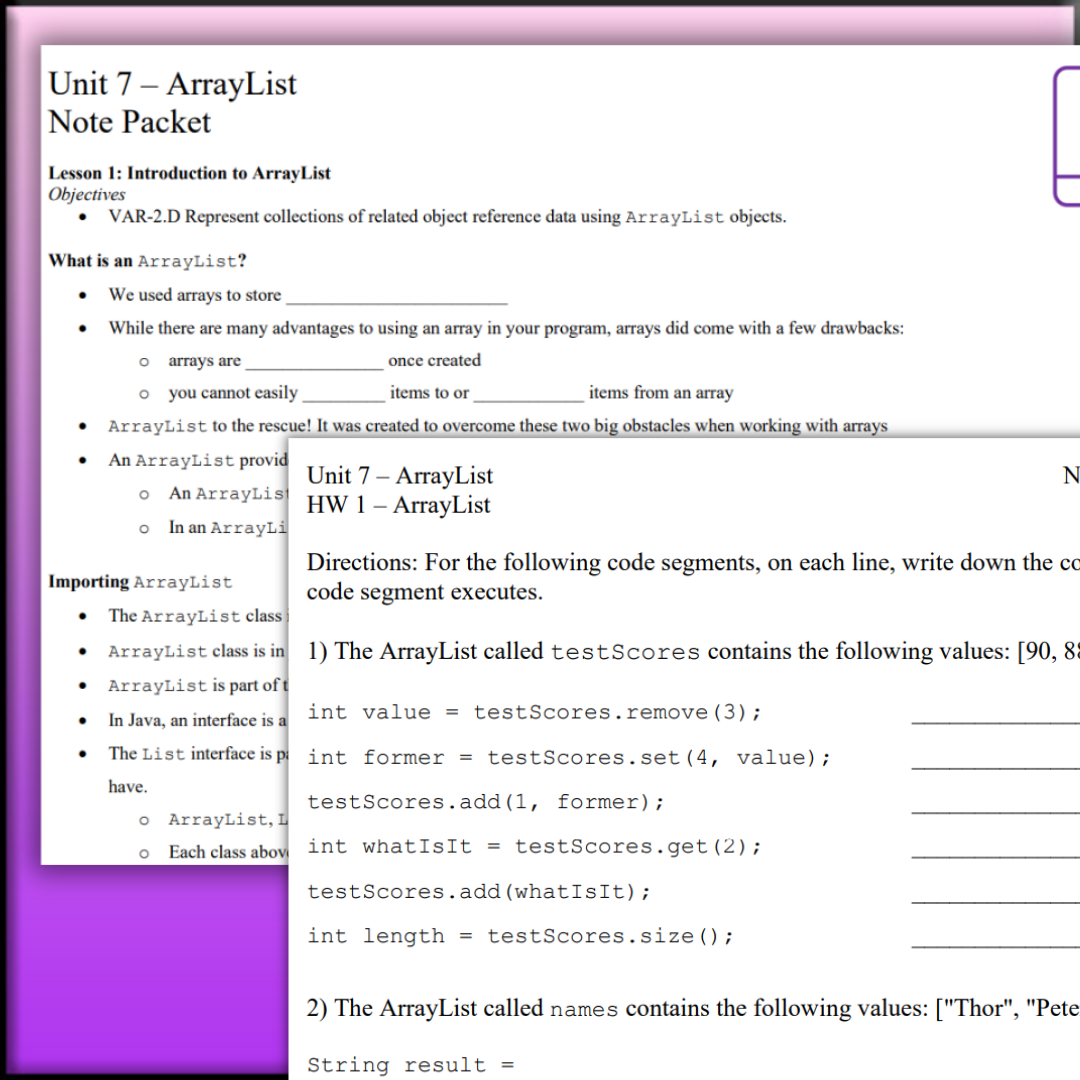 Goldie's AP® Computer Science A UNIT 7 PLANS - ArrayList