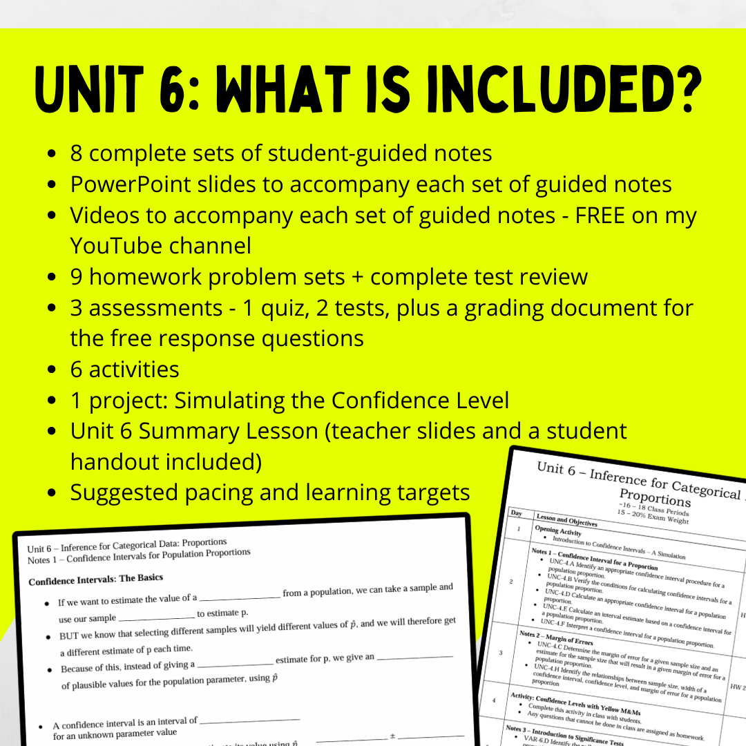Goldie’s AP® Statistics UNIT 6 PLANS – Inference for Categorical Data: Proportions