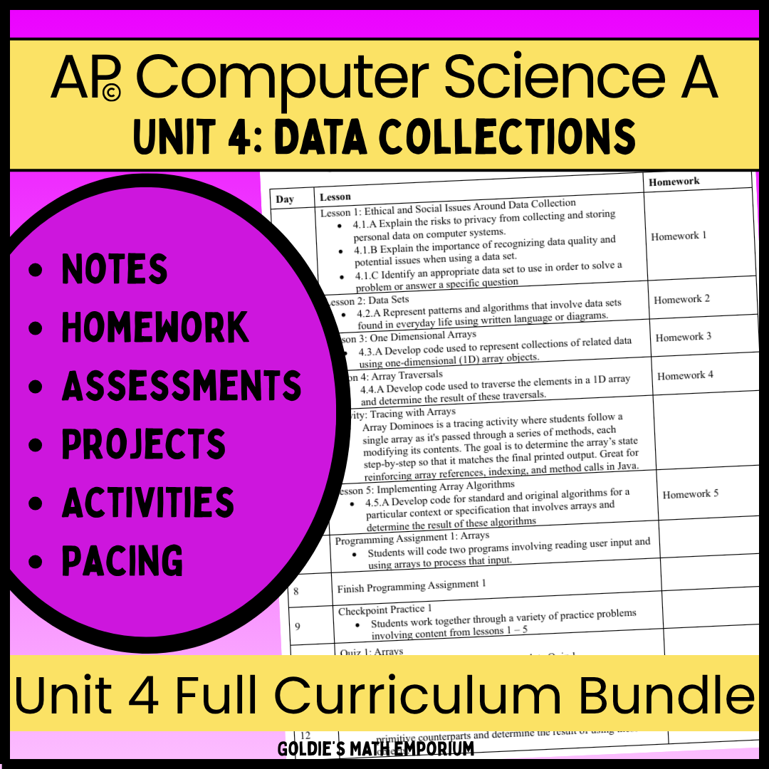 AP® CSA Unit 4: Data Collections | Goldie's Complete Curriculum