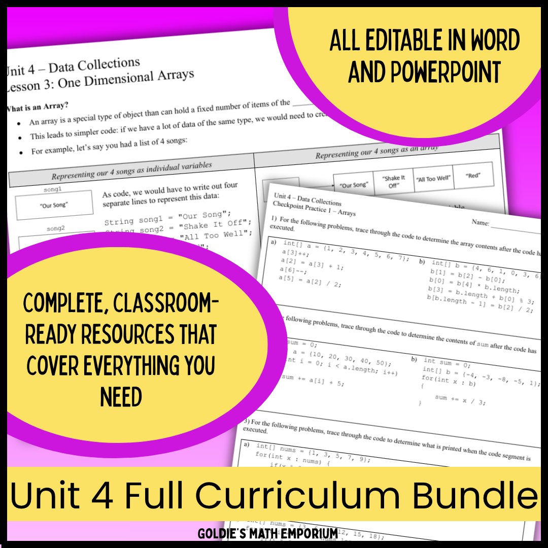 AP® CSA Unit 4: Data Collections | Goldie's Complete Curriculum