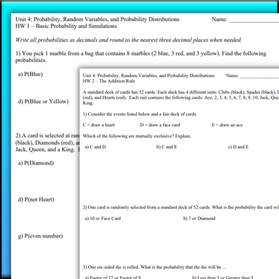 Goldie’s Unit 4 - Probability and Random Variables - Homework for AP® Statistics