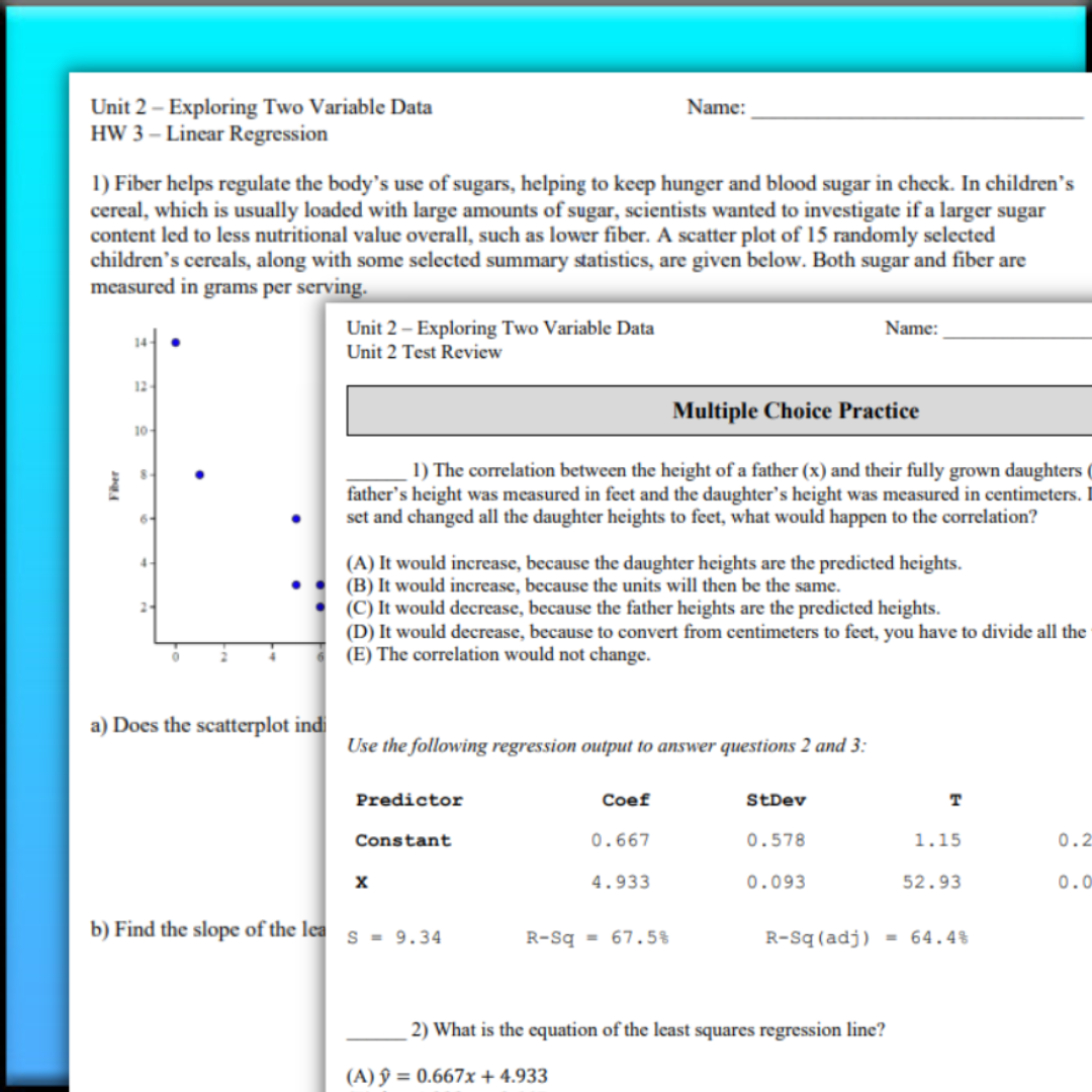 Goldie’s Unit 2 - Exploring Two Variable Data - Homework for AP® Statistics