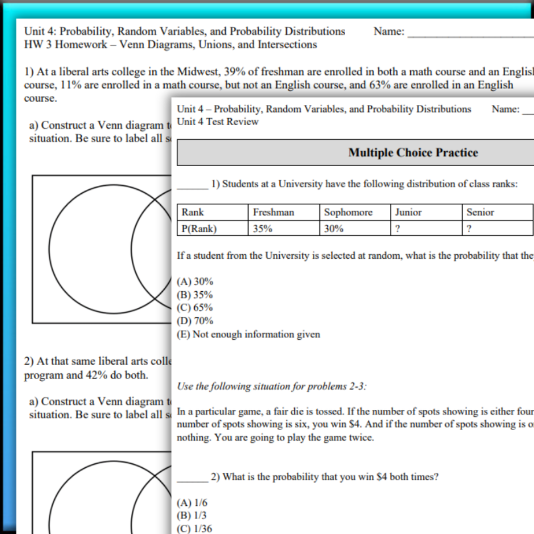Goldie’s Unit 4 - Probability and Random Variables - Homework for AP® Statistics