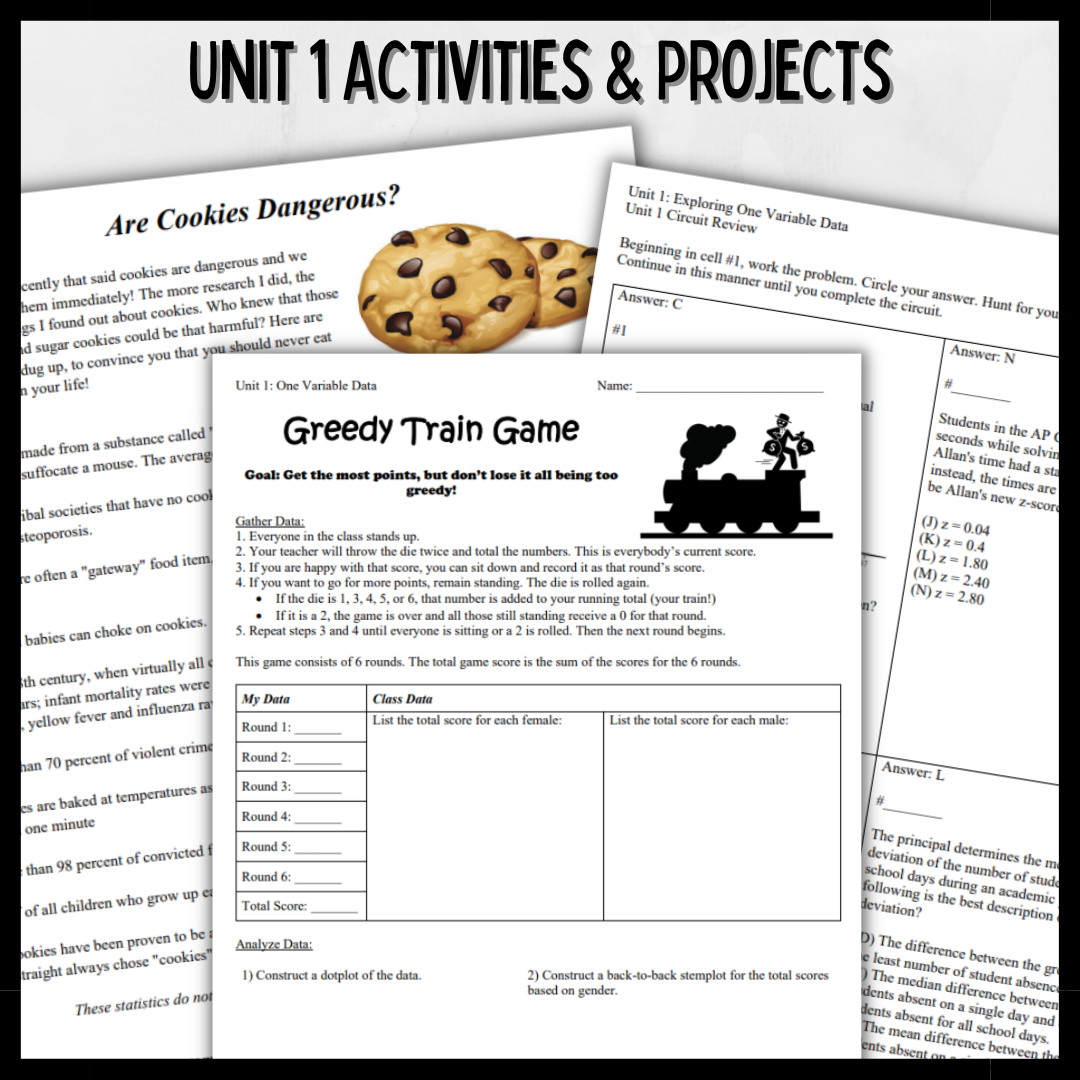 Goldie’s Unit 1 Exploring One Variable Data Projects & Activities for AP® Statistics