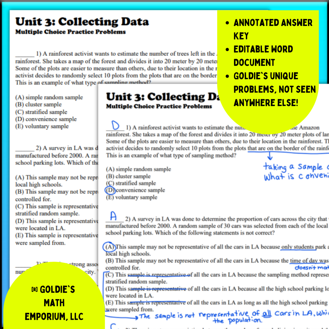 Goldie's AP® Statistics Multiple Choice Questions Bundle