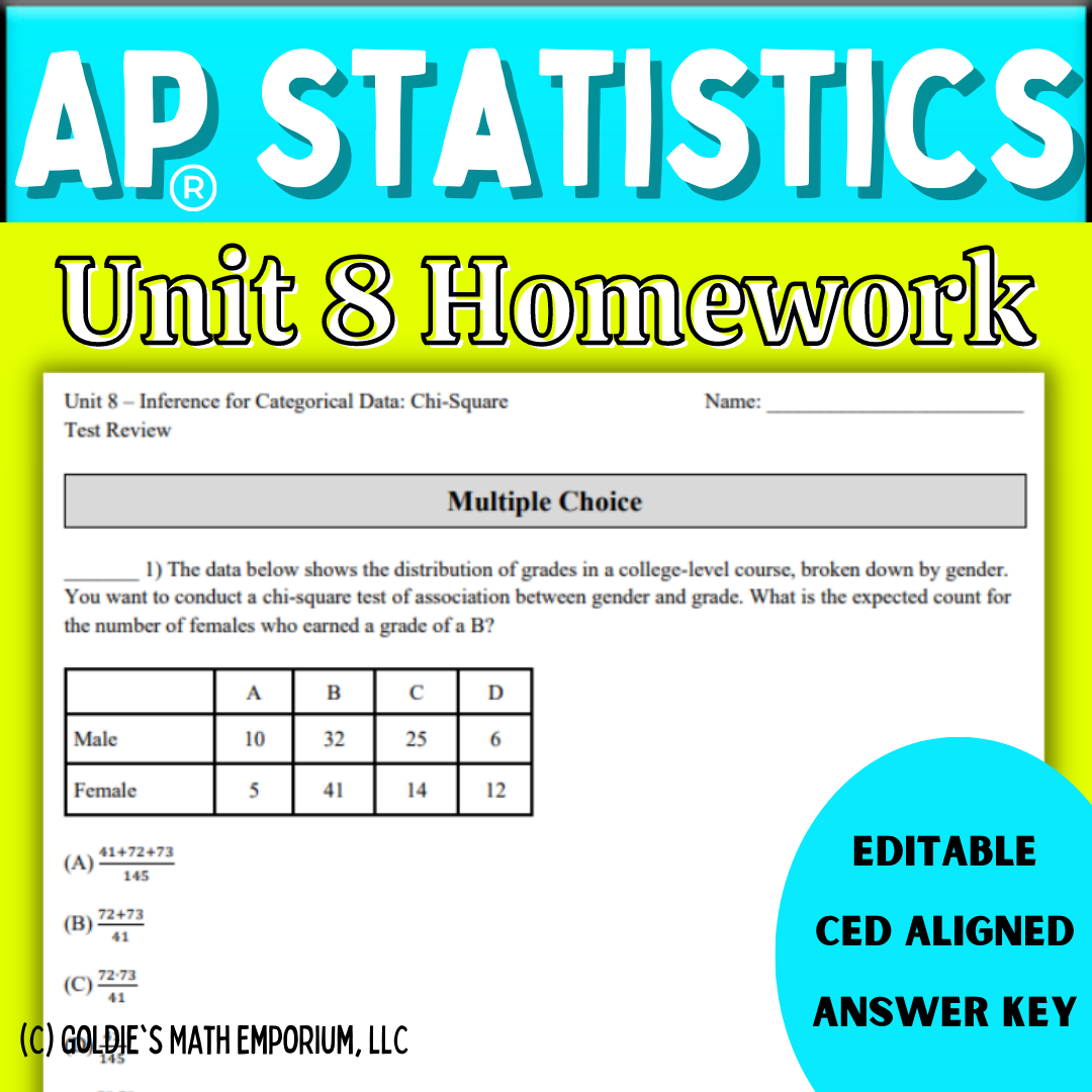 Goldie’s Unit 8 - The Chi-Square Distribution - Homework for AP® Statistics