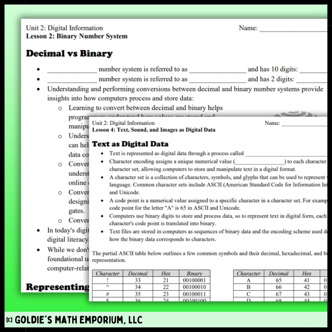 Goldie’s AP® Computer Science Principles – Unit 2 Digital Information ...