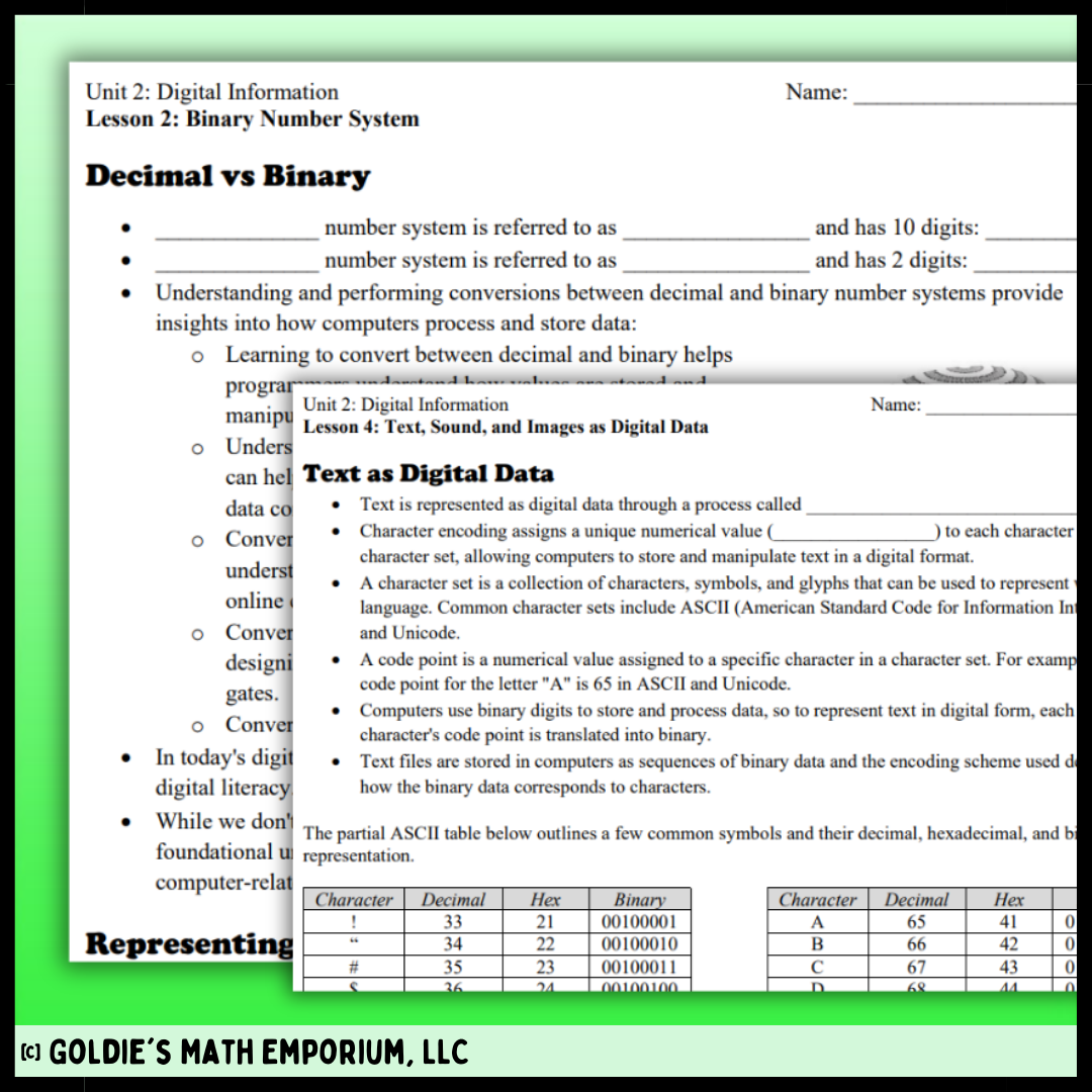 Goldie’s AP® Computer Science Principles – Unit 2 Digital Information